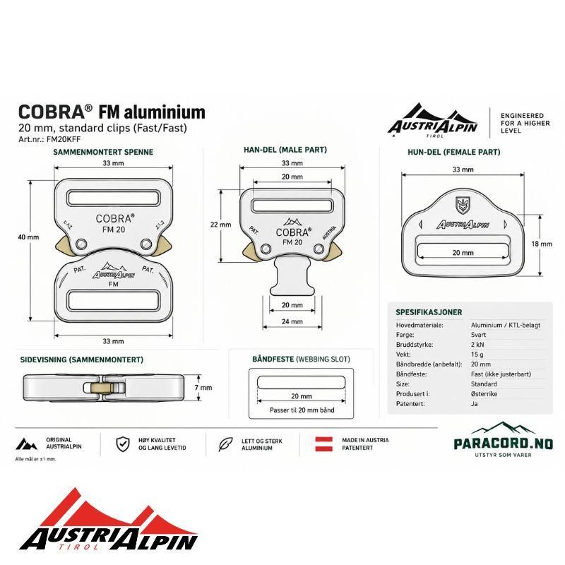 COBRA® FM aluminium 20 mm - Sort 