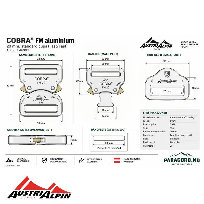 COBRA® FM aluminium 20 mm - Sort 